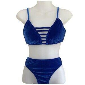 Express Velvet Velour Blue Body Contour Bikini Women Sz M Beach Travel Swimsuit